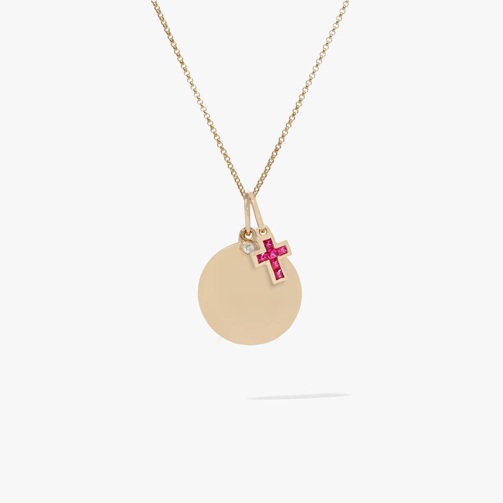 Tokens 14ct Gold Pink Sapphire & Disc Necklace | Annoushka jewelley